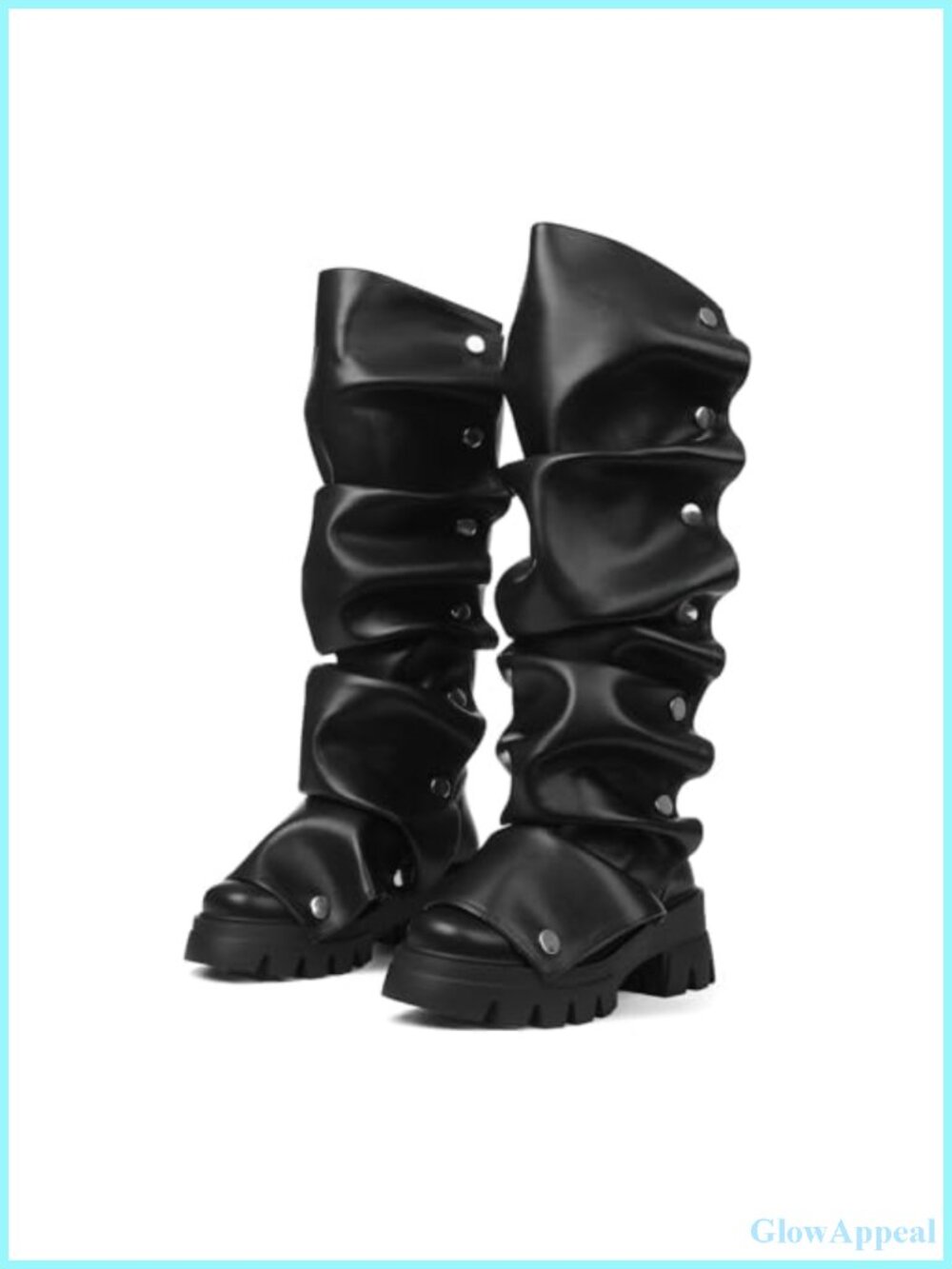 Fold Over Knee High Platform Boots Round Toe Pull On PU Leather Fall Boots
